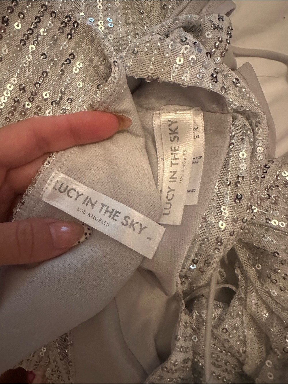 Lucy in the Sky Silver Sequin Bralette & Asymmetrical Skirt Set - Picture 9 of 9